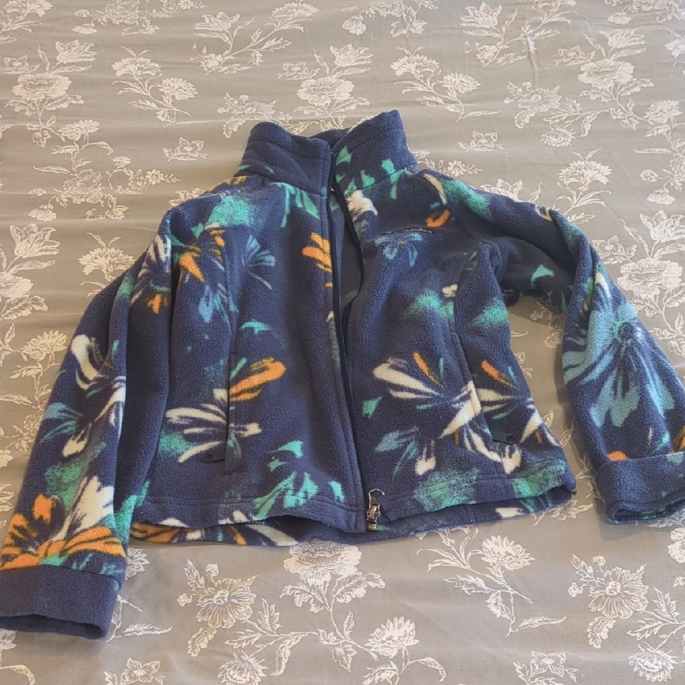 Columbia Kids Floral Fleece Jacket - Navy and Orange